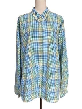 J McLaughlin Green Blue Plaid Cotton Button Down Long Sleeve Shirt Size …New